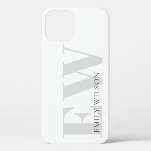 Funda Para iPhone 12 Elegante Simple Mínimo Gris Blanco Monograma Nombr