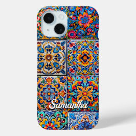 Funda Para iPhone 15 Elegante talavera mexicana azulejos amarillos rojo