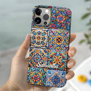 Funda Para iPhone 15 Elegante talavera mexicana azulejos amarillos rojo