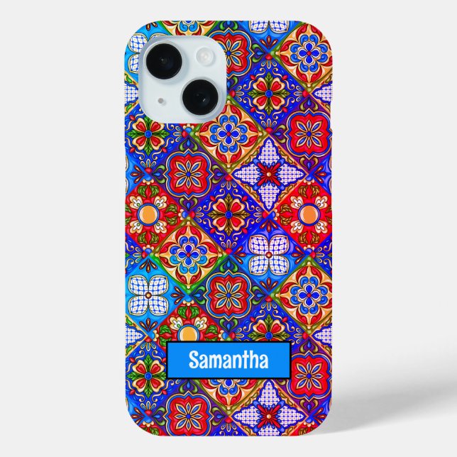 Funda De Case-Mate Para iPhone Elegante talavera mexicana azulejos púrpura azul r (Reverso )