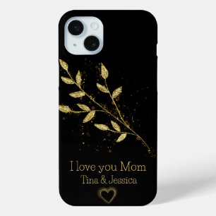 Funda Para iPhone 15 Mini Elegante te amo mamá Negro y Oro