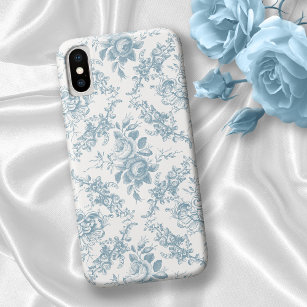 Funda Para iPhone X Elegante tela floral azul y blanca grabada