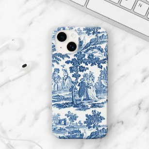 Funda Para iPhone 15 Pro Elegante tela francesa azul y blanca