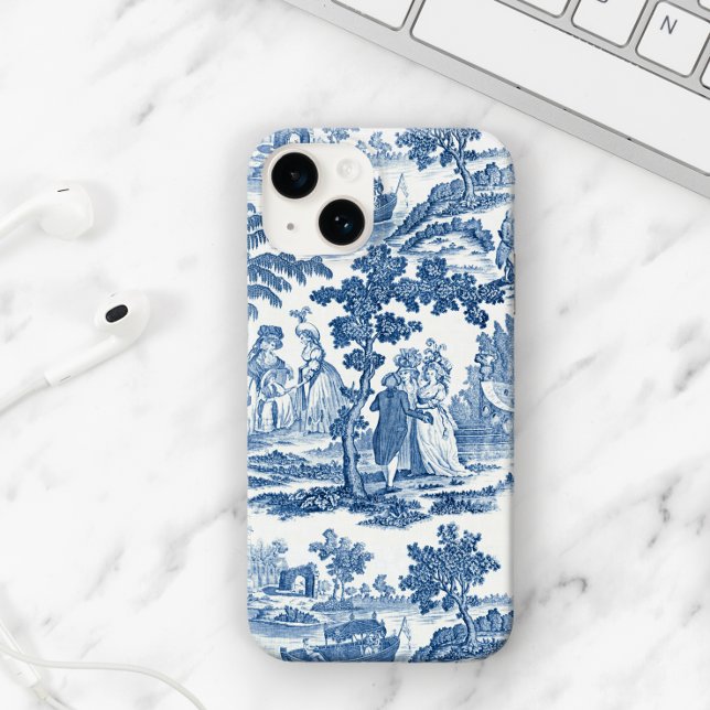 Funda De Case-Mate Para iPhone Elegante tela francesa azul y blanca (Subido por el creador)
