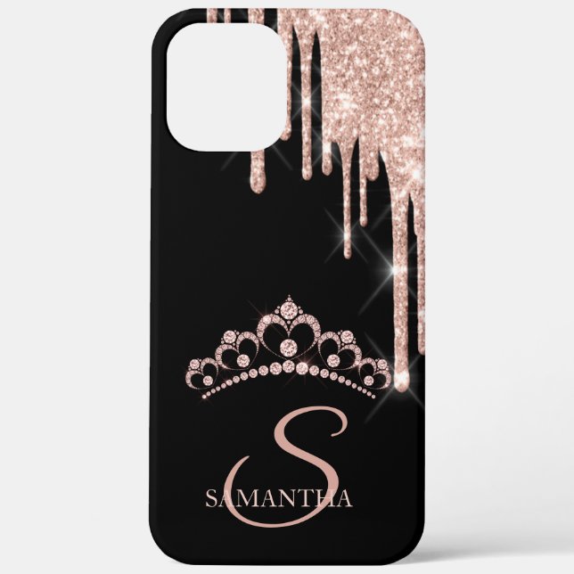 Funda De Case-Mate Para iPhone Elegante Tiara de Diamantes con Drips de Purpurina (Reverso )