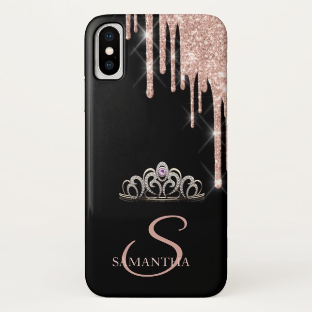 Funda De Case-Mate Para iPhone Elegante Tiara Rosa Oro Purpurinas Dris (Reverso)