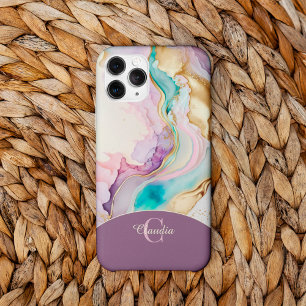 Funda Para iPhone 13 Elegante Tinta Líquida de Mármol de Monograma