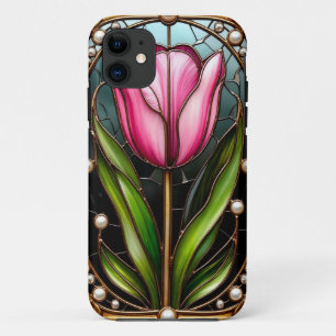 Funda Para iPhone 11 Elegante Tulipán de Vidrio Emplomado con Marco de 