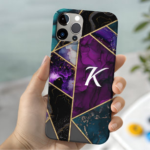 Funda Para iPhone 15 Elegante turquesa purpura brillo femenino
