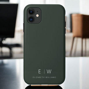 Funda Para iPhone 13 Elegante verde oscuro moderno nombre de monograma 