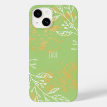 Elegante Verde Sálvia Floral Dorado