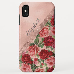 Funda Para iPhone XS Max Elegante Vintage Roses Roses Rojos Floral Monogram