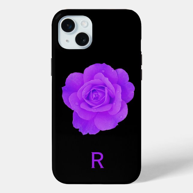 Funda De Case-Mate Para iPhone Elegante Violeta Púrpura Rosa Floral Monograma Osc (Reverso )