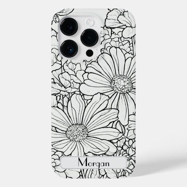 Funda De Case-Mate Para iPhone Elegante Wildflowers blanco y negro Funda-Mate (Reverso )