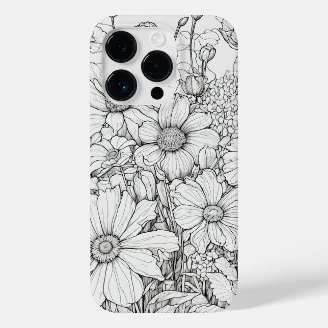 Funda De Case-Mate Para iPhone Elegante Wildflowers blanco y negro Funda-Mate (Reverso )