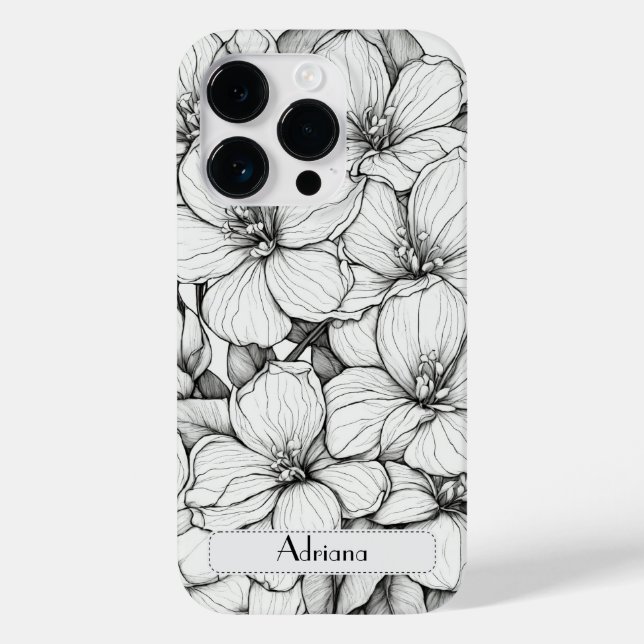 Funda De Case-Mate Para iPhone Elegante Wildflowers blanco y negro Funda-Mate (Reverso )