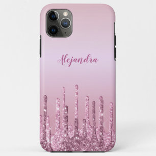 Funda Para iPhone 11 Pro Max Elegante y elegante goteo de purpurina rosa dorado