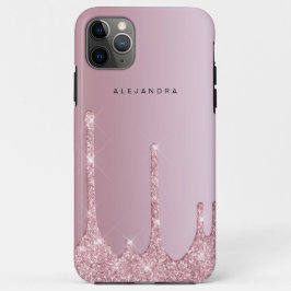 Funda Para iPhone 11 Pro Max Elegante y elegante goteo de purpurina rosa dorado