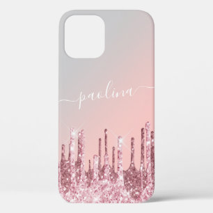 Funda Para iPhone 12 Pro Elegante y elegante goteo de purpurina rosa dorado