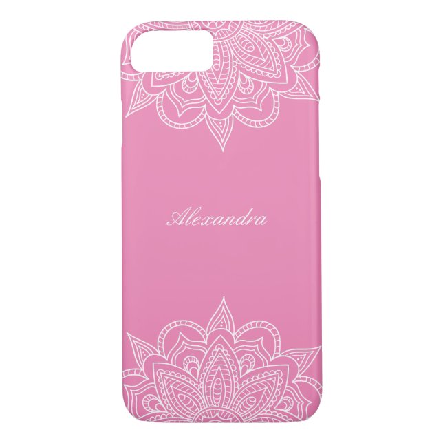 Funda De Case-Mate Para iPhone Elegante y Elegante Lace Rosa y Blanco Mandala (Reverso)