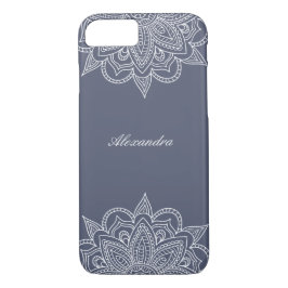 Funda Para iPhone 8/7 Elegante y Gris Azul y Mandala Blanco