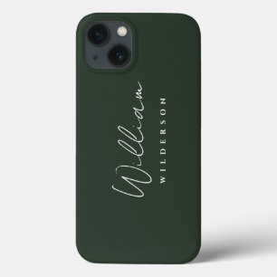 Funda Para iPhone 13 Elegante y minimalista Monograma Selva Verde Oscur