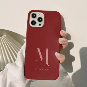 Funda Para iPhone 15 Elegante y Mínimo Monograma Rojo Profundo