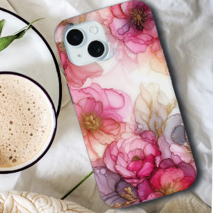 Funda Para iPhone 15 Elegante y moderno color rosa Floral acuarela