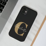 Funda Para iPhone 14 De Case-Mate Elegante y moderno nombre de monograma en oro negr<br><div class="desc">Monograma simple personalizado y nombre en Funda para iPhone 14 de Funda negro y oro</div>