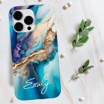 Funda Para iPhone 14 Pro Max De Case-Mate Elegante y moderno nombre personalizado de mármol<br><div class="desc">Los Fundas Modern Elegant Blue Gold Marble Personalized Name iPhone 14 Pro Max presentan su nombre personalizado en una elegante tipografía de escritura caligráfica sobre un fondo moderno de mármol azul y oro. Un regalo perfecto para su cumpleaños, madre para el Día de la Madre, hermana o mujer para Navidades...</div>