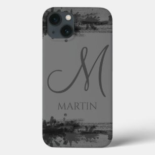 Funda Para iPhone 13 Elegante y profesional gris y negro monogramado