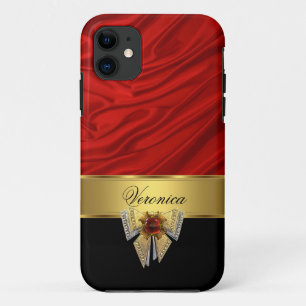 Funda Para iPhone 11 Elegante y sofisticado aspecto de seda roja, dorad