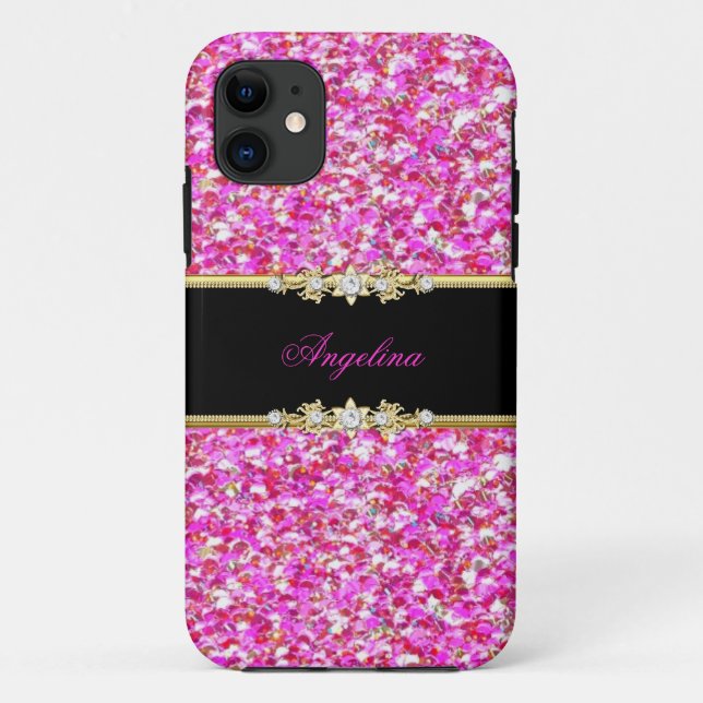 Funda De Case-Mate Para iPhone Elegante y sofisticado look con brillo rosa negro  (Reverso)