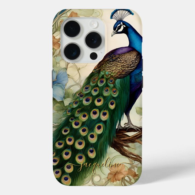 Funda De Case-Mate Para iPhone Elegante y vintage Peacock Feathers Art Nouveau Na (Reverso )