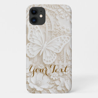 Funda Para iPhone 11 Eleganter Papercut Schmetterling mit Blumenrahmen