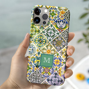 Funda Para iPhone 15 Elegantes azulejos verdes sicilianos mediterráneos