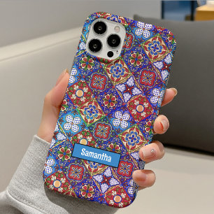Funda Para iPhone 15 Elegantes baldosas mexicanas talavera rojas azules