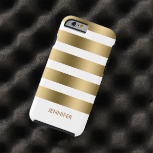 Funda Resistente Para iPhone 6 Elegantes Bandas De Oro Modernas Sobre Fondo Blanc