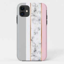 Funda Para iPhone 11 Elegantes bandas de oro rosa gris de mármol blanco