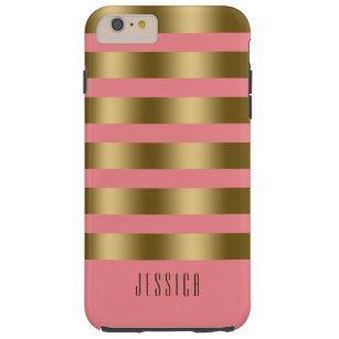 Funda Resistente Para iPhone 6 Plus Elegantes Bandas De Oro Y Rosa