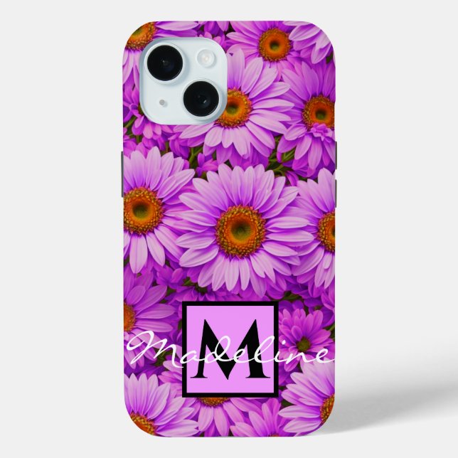 Funda De Case-Mate Para iPhone Elegantes daisias florales de magenta rosa oscuro (Reverso )