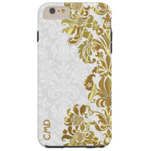 Funda Resistente Para iPhone 6 Plus Elegantes damascos blancos de encaje floral dorado