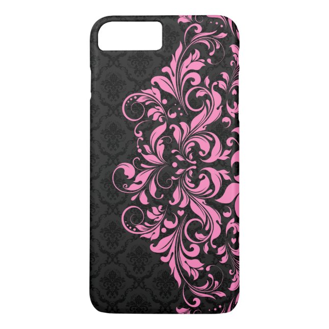 Funda De Case-Mate Para iPhone Elegantes damascos negros y encaje rosado (Reverso)