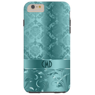Funda Resistente Para iPhone 6 Plus Elegantes damascos y encaje metálico Verde azulada
