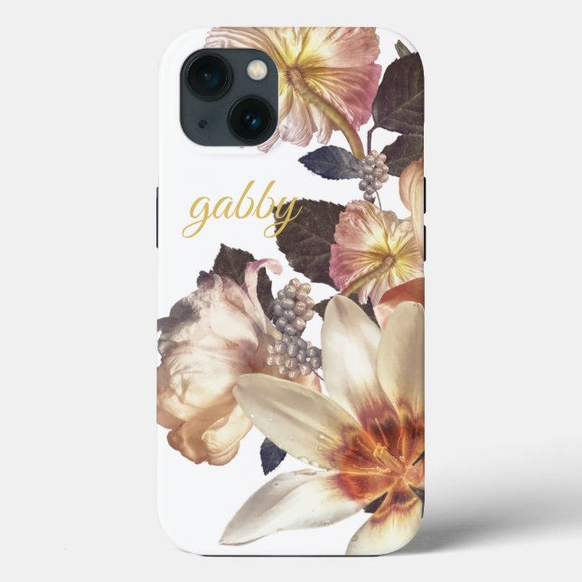 Funda De Case-Mate Para iPhone Elegantes florales botánicos blancos | Texto Perso (Reverso )