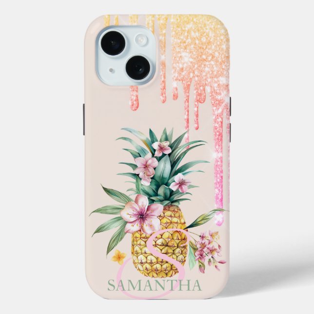 Funda De Case-Mate Para iPhone Elegantes Flores de Piña con Brillo (Reverso )
