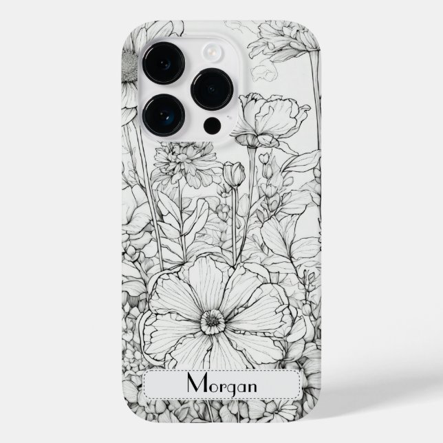 Funda De Case-Mate Para iPhone Elegantes flores silvestres blancas y negras (Reverso )