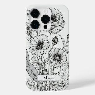 Funda Para iPhone 14 Pro De Case-Mate Elegantes flores silvestres blancas y negras