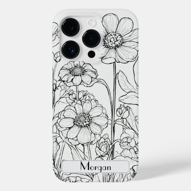 Funda De Case-Mate Para iPhone Elegantes flores silvestres blancas y negras (Reverso )