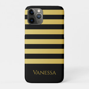 Funda Para iPhone 11 Pro Elegantes franjas de oro negro con tu nombre